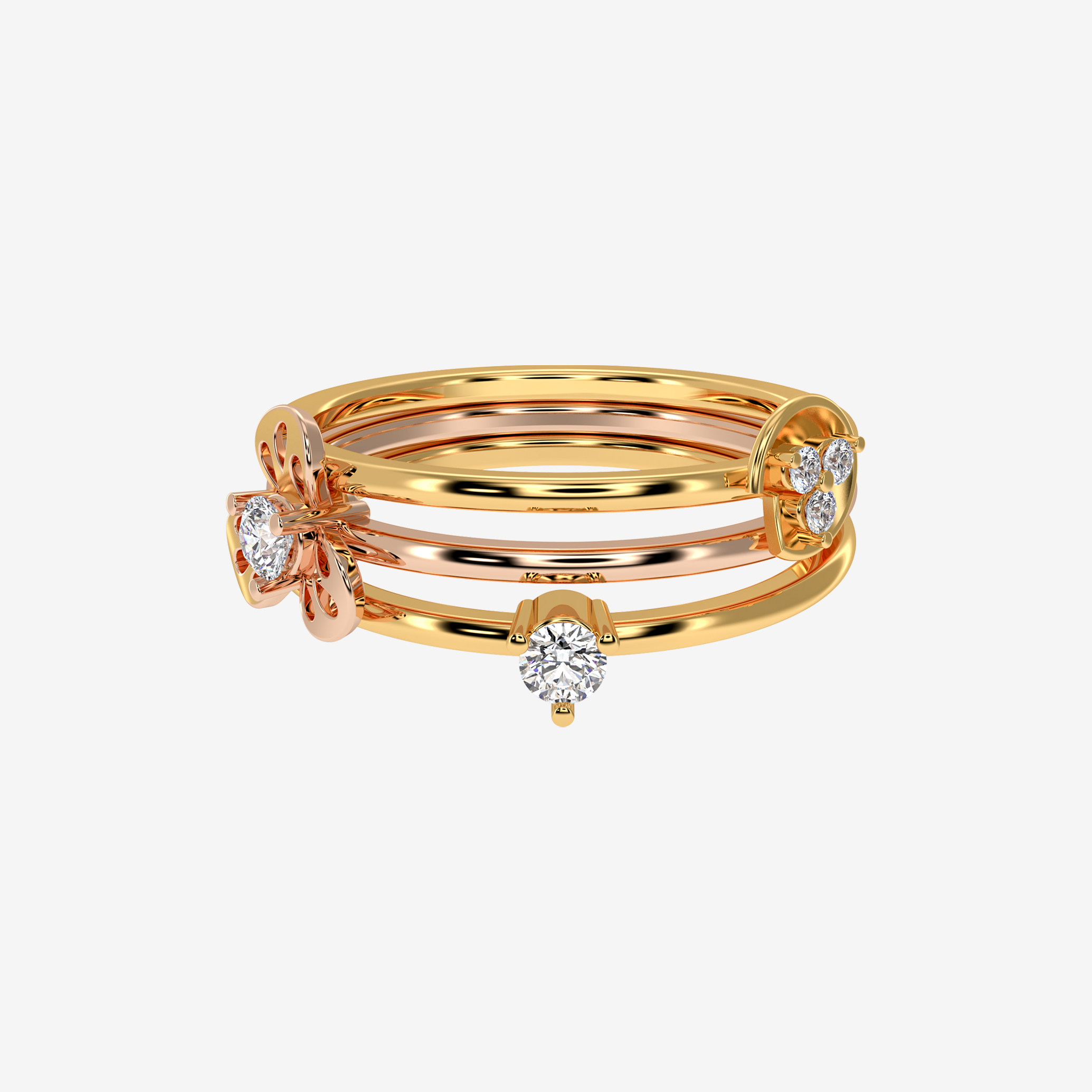 Triple tone floral ring
