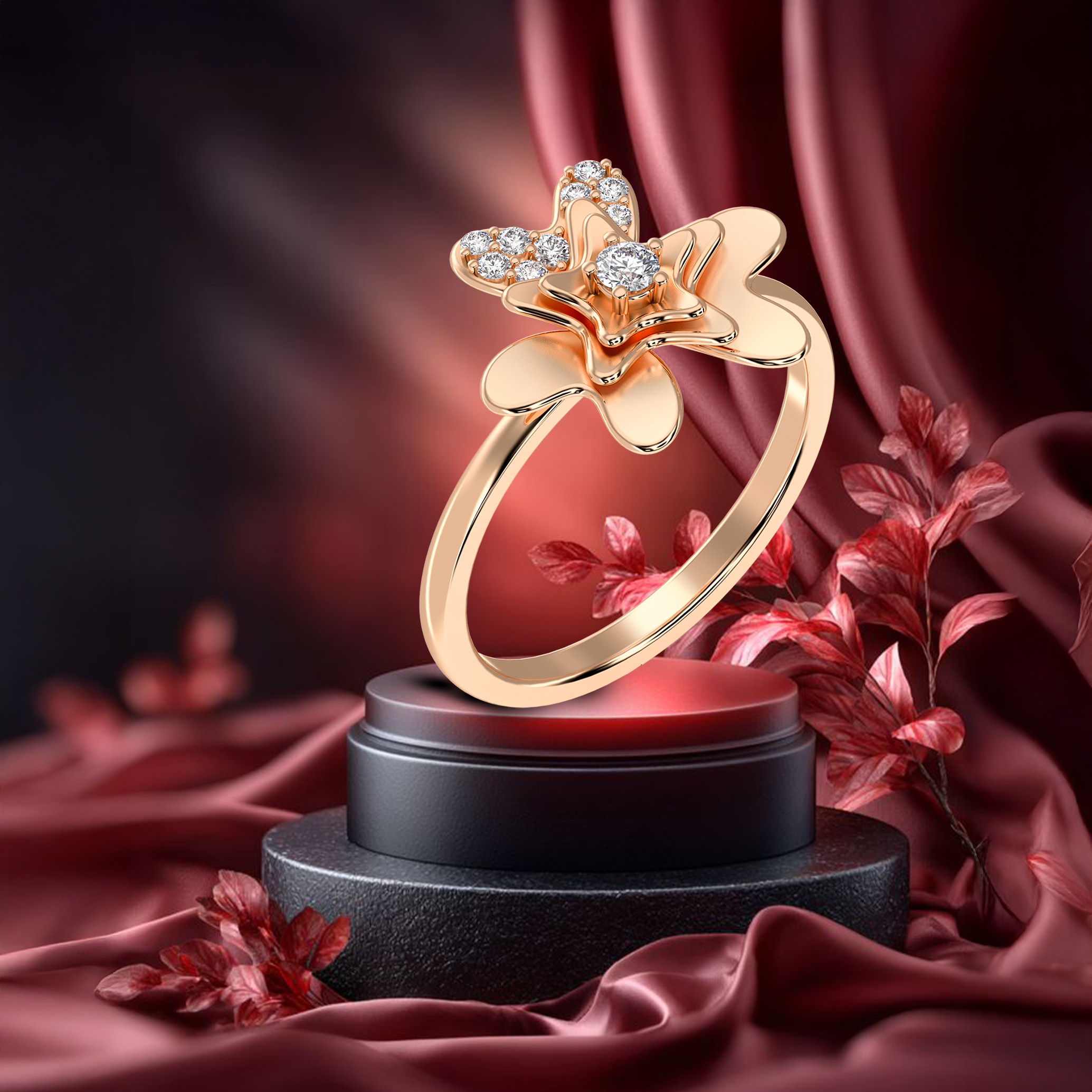 Blushing Flora Butterfly Ring