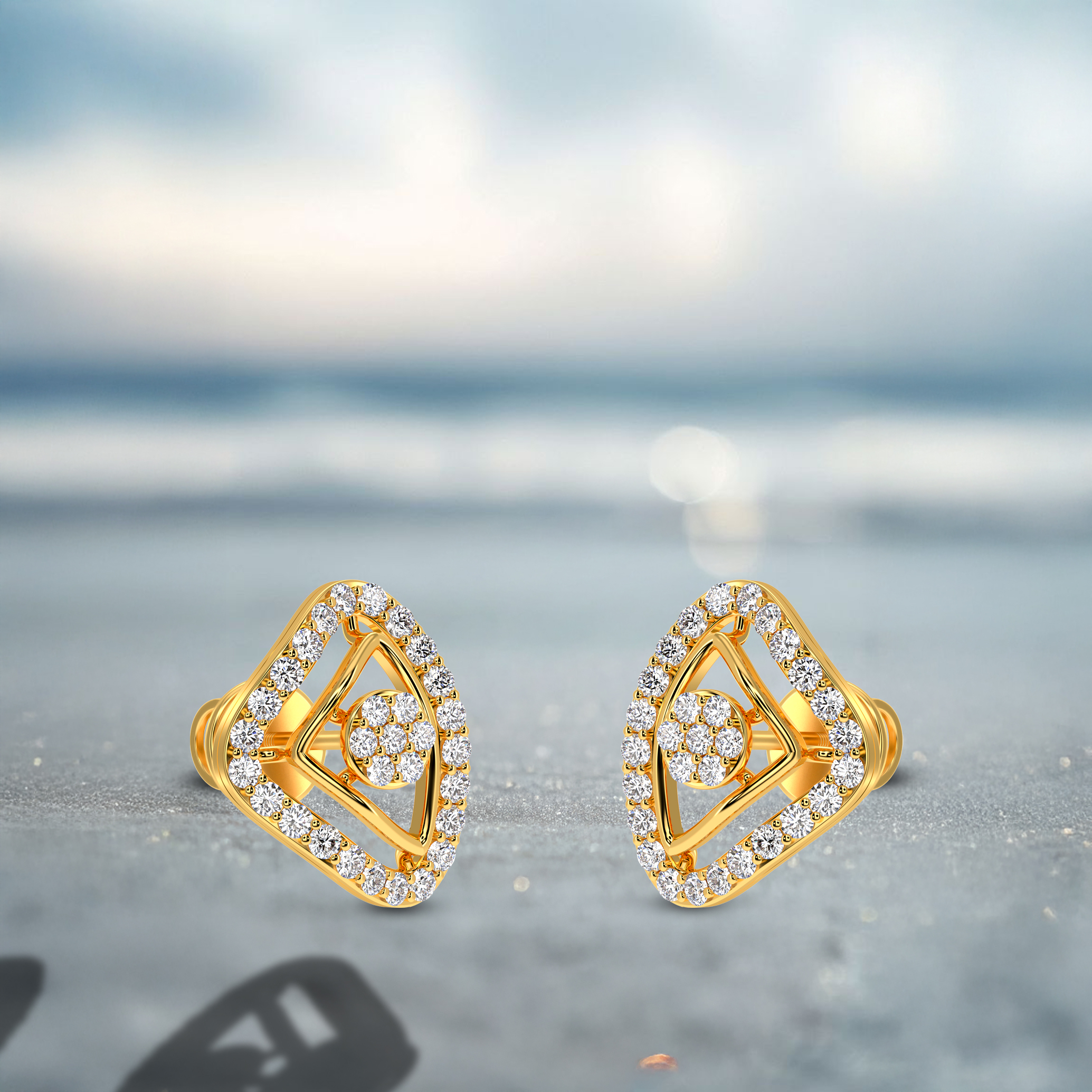 Golden Geometry Diamond Stud Earrings