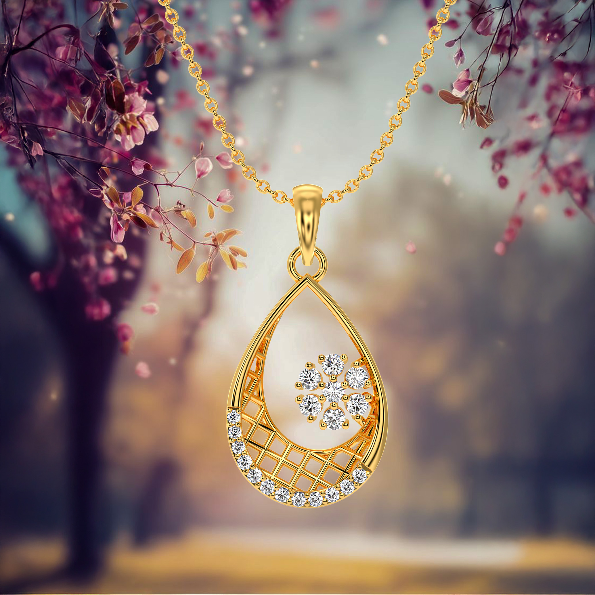 Lattice pear drop pendant